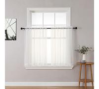 Chyhomenyc Ivory Sheer Curtains Tier 36 inch Length 2 Panels, Light Filtering Airy Rod Pocket Short Curtains Window Treatment for Small Windows/Bathroom/Cafe/Living Room/Farmhouse, 42x36 Inch