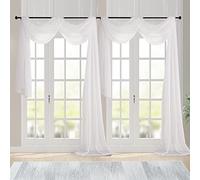 Chyhomenyc Ivory Sheer Scarf Valances for Windows 216 Inch Extra Long, Window Scarf Drapes Rod Pocket Backdrop for Wedding Arch Draping/Party/Canopy Bed/Living Room, 2PC, 18 Feet Length