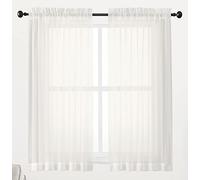 Chyhomenyc Ivory Sheer Window Curtain Panels 45 Inch, Set of 2, Light Filtering Solid Voile Curtains Drapes for Small Window/Living Room/Bedroom, Rod Pocket, 42W x 45L inches