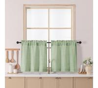 Chyhomenyc Kitchen Curtains 24 Inch Length - Light Filtering Faux Linen Textured Small Half Window Curtain, Rod Pocket Short Drapes for Cabinet Bathroom Basement Camper, 30Wx24L, 2PCS, Sage Green