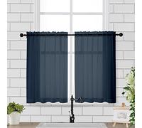 Chyhomenyc Kitchen Sheer Window Curtains Tier 2 Pieces Set, 36 inch Length, Short Dining Curtains Window Treatment for Small Windows/ Bathroom/Cafe/Living Room, 42in Width, Rod Pocket, Navy Blue
