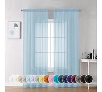 Chyhomenyc Light Blue Sheer Curtains 72 Inch Length 2 Panels, Light Filtering Soft Airy Rod Pocket Voile Window Curtain Drapes for French Door Bedroom Living Room, Each 42Wx72L Inches, Sky Blue