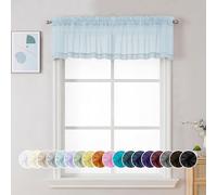 Chyhomenyc Sheer Sky Blue Valances for Windows 2 Pack, Small Window Curtains for Living Room Bathroom Cafe Laundry Basement, Modern Top Dual Rod Pocket Voile Curtain, 42W x 14L inches