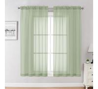 Chyhomenyc - Light Green Sheer Curtains 160 cm Long, Set of 2 Panels - Filter Curtains for Bedroom, Light and Airy Voile with Rod Pocket for Living Room, 106.7 x 160 cm (W x L)