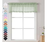 Chyhomenyc Light Green Sheer Valances for Windows 2 Pack, Small Window Curtains for Living Room Bathroom Cafe Laundry Basement, Modern Top Dual Rod Pocket Voile Curtain, 42W x 14L inches