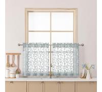 Chyhomenyc Light Grey Sheer Curtains 24 Inch Length, Light Filtering Leaf Tufted Textured Small Window Kitchen Curtain Over Sink, Short Half Window Curtains for Bathroom Basement, 30"Wx24"L, 2 Panels