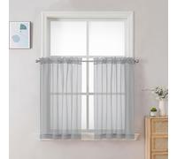 Chyhomenyc Light Grey Sheer Curtains 30 inch Length 2 Panels, Light Filtering Voile Rod Pocket Short Window Curtians for Bathroom Living Room Farmhouse Small Windows, 42Wx30L inches