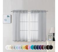 Chyhomenyc Light Grey Sheer Curtains 45 Inch Long 2 Panels, Light Filtering Rod Pocket Voile Short Curtains Drapes for Living Room Bedroom Small Windows, 42Wx45L Inches
