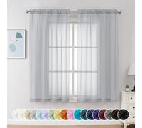 Chyhomenyc Light Grey Sheer Curtains 63 Inch Length 2 Panels, Light Filtering Airy Rod Pocket Window Curtain Treatment Drapes for Bedroom Living, Each 42Wx63L Inches
