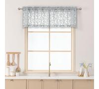 Chyhomenyc Light Grey Sheer Valances for Windows 14 Inch Length 2 Pcs, Light Filtering Leaf Textured Cafe Short Kitchen Curtains, Top Small Curtain for Living Room Bedroom Basement, 42" W x 14" L