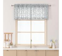 Chyhomenyc Light Grey Sheer Valances for Windows 18 Inch Length 2 Pcs, Light Filtering Leaf Textured Cafe Short Kitchen Curtains, Top Small Curtain for Living Room Bedroom Basement, 42" W x 18" L