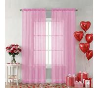 Chyhomenyc Light Pink Sheer Curtains 84 Inch Length 2 Panels, Light Filtering Cute Voile Pink Window Curtain Drapes for Girls Room，Each 42Wx84L Inches