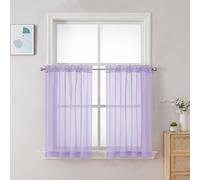 Chyhomenyc Lilac Sheer Curtains 30 inch Length 2 Panels, Light Filtering Voile Rod Pocket Short Window Curtians for Bathroom Living Room Farmhouse Small Windows, 42Wx30L inches