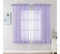 Chyhomenyc Lilac Sheer Curtains 45 Inch Long 2 Panels, Light Filtering Rod Pocket Voile Short Curtains Drapes for Living Room Bedroom Small Windows, 42Wx45L Inches