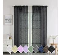 Chyhomenyc Marilyn Black Sheer Curtains 84 Inch Length 2 Panels, Light Filtering Breathable 3D Leaf Clip Jacquard Textured Sheer Curtain Drapes for Bedroom Living Room Window, 38Wx84L Inches