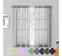 Chyhomenyc Marilyn Charcoal Grey Sheer Curtains 54 Inch Length 2 Panels for Bedroom, Light Filtering 3D Leaf Clip Jacquard Textured Rod Pocket Short Curtains for Living Room Window, 38Wx54L Inches