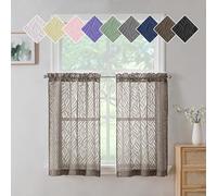Chyhomenyc Marilyn Chocolate Brown Kitchen Curtains 36 Inch Length, Light Filtering 3D Leaf Clip Jacquard Textured Short Sheer Curtains for Bedroom Bathroom Small Windows, 38Wx36L Inches, Set of 2
