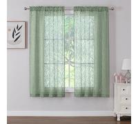 Chyhomenyc Marilyn Sage Green Sheer Curtains 63 Inch Length 2 Panels, Light Filtering 3D Leaf Clip Jacquard Textured Voile Drapes for Bedroom Living Room Window, 38Wx63L Inches