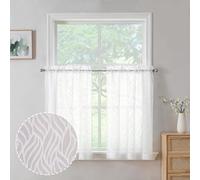 Chyhomenyc Marilyn White Sheer Curtains 36 Inch Length, Light Filtering Soft Airy 3D Leaf Clip Jacquard Textured Short Sheer Curtains for Bedroom Bathroom Small Windows, 38Wx36L Inches, 2 Panels