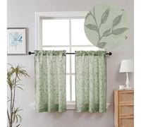 Chyhomenyc Mila Sage Green Kitchen Curtains 36 Inch Length Tiers, Semi Sheer Leaf Jacquard Textured Small Cafe, Light Filtering Short Window for Bathroom, 30Wx36L, 2PCS