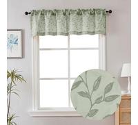 Chyhomenyc Mila Sage Green Valances for Windows 2 Pack, Small Window Curtains for Living Room Bathroom Laundry Basement, Modern Rod Pocket Semi Sheer Jacquard Leaf Curtain, 30Wx14L inches, Sage Green