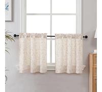 Chyhomenyc Mila Sand Beige Kitchen Curtains 2 Panels, Small Window Curtains for Living Room Bathroom Laundry Basement, Modern Rod Pocket Light Filtering Jacquard Leaf Curtain, 30Wx24L inches