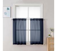 Chyhomenyc Navy Blue Sheer Curtains 30 inch Length 2 Panels, Light Filtering Voile Rod Pocket Short Window Curtians for Bathroom Living Room Farmhouse Small Windows, 42Wx30L inches