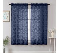 Chyhomenyc Navy Blue Sheer Curtains 63 Inch Length 2 Panels Set, Light Filtering Tufted Textured Soft Airy Rod Pocket Beautiful Leaf Window Treatment Drapes for Bedroom Living Room, 42" Wx63 L, 2PCS