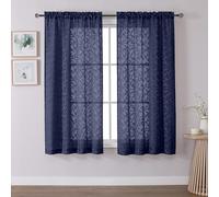 Chyhomenyc Navy Blue Sheer Curtains 63 Inch Length 2 Panels Set, Soft Light Filtering Leaf Clip Jacquard Rod Pocket Farmhouse Living Room Bedroom Curtains, 42Wx63L Inches, 2 Panels