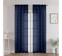 Chyhomenyc Navy Blue Sheer Curtains 84 Inch Length 2 Panels Set, Light Filtering Tufted Textured Soft Airy Rod Pocket Gentle Leaf Window Treatment Drapes for Bedroom Living Room, 42" Wx84 L, 2PCS