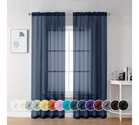 Chyhomenyc Navy Blue Sheer Curtains 84 Inches Long 2 Panels Set - Light Filtering Curtains for Living Room, Soft Breathable Voile Rod Pocket Bedroom Window Drapes, 42Wx84L Inch, 2PCS