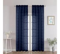 Chyhomenyc Navy Blue Sheer Curtains 90 Inch Length 2 Panels Set, Light Filtering Tufted Textured Soft Airy Rod Pocket Gentle Leaf Window Treatment Drapes for Bedroom Living Room, 42" Wx90 L, 2PCS