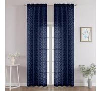 Chyhomenyc Navy Blue Sheer Curtains 96 Inch Length 2 Panels Set, Light Filtering Tufted Textured Soft Airy Rod Pocket Gentle Leaf Window Treatment Drapes for Bedroom Living Room, 42" Wx96 L, 2PCS
