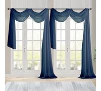 Chyhomenyc Navy Blue Sheer Scarf Valances for Windows 216 Inch Extra Long, Window Scarf Drapes Rod Pocket Backdrop for Wedding Arch Draping/Party/Canopy Bed/Living Room, 2PC, 18 Feet Length