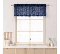 Chyhomenyc Navy Blue Sheer Valances for Windows 14 Inch Length 2 Pcs, Light Filtering Leaf Textured Cafe Short Kitchen Curtains, Top Small Curtain for Living Room Bedroom Basement, 42" W x 14" L
