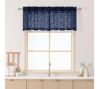 Chyhomenyc Navy Blue Sheer Valances for Windows 18 Inch Length 2 Pcs, Light Filtering Leaf Textured Cafe Short Kitchen Curtains, Top Small Curtain for Living Room Bedroom Basement, 42" W x 18" L