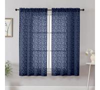 Chyhomenyc Navy Blue Short Curtains 45 Inch Length 2 Panels, Light Filtering Leaf Textured Window Curtain Panels for Bedroom Living Room, Elegant Rod Pocket Farmhouse Curtains, 30" Wx45 L, 2 PCS