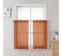 Chyhomenyc Orange Sheer Curtains 30 inch Length 2 Panels, Light Filtering Voile Rod Pocket Short Window Curtians for Bathroom Living Room Farmhouse Small Windows, 42Wx30L inches
