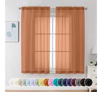 Chyhomenyc Orange Sheer Curtains 63 Inch Length 2 Panels, Light Filtering Airy Rod Pocket Window Curtain Treatment Drapes for Bedroom Living, Each 42Wx63L Inches