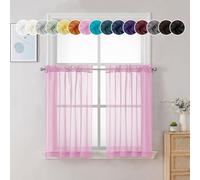 Chyhomenyc Pink Curtains Over Sink 36 Inch Length 2 Panels, Light Filtering Short Rod Pocket Voile Sheer Drapes for Bathroom Living Room Small Windows, Each 42W x 36L inches