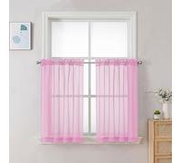 Chyhomenyc Pink Sheer Curtains 30 inch Length 2 Panels, Light Filtering Voile Rod Pocket Short Window Curtians for Bathroom Living Room Farmhouse Small Windows, 42Wx30L inches