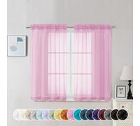 Chyhomenyc Pink Sheer Curtains 45 Inch Long 2 Panels, Light Filtering Rod Pocket Voile Short Curtains Drapes for Bedroom Small Windows, 42Wx45L Inches