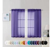 Chyhomenyc Purple Sheer Curtains 45 Inch Long 2 Panels, Light Filtering Rod Pocket Voile Short Curtains Drapes for Living Room Bedroom Small Windows, 42Wx45L Inches