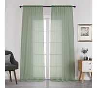 Chyhomenyc Sage Green Sheer Curtains 108 Inches Long - Light Filtering Voile Extra Long Panel Drapes for Floor to Ceiling Window, Elegant Soft Living Room Curtains, Each 42Wx108L Inch, 9FT, 2 Panels