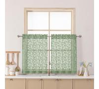 Chyhomenyc Sage Green Sheer Curtains 30 Inch Length, Light Filtering Leaf Tufted Textured Small Window Kitchen Curtain Over Sink, Short Half Window Curtains for Bathroom Basement, 30"Wx30"L, 2 Panels