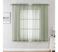 Chyhomenyc Sage Green Sheer Curtains 45 Inch Long 2 Panels, Short Voile Rod Pocket Drapes for Dinning Small Windows Bathroom Living Room Bedroom, 42Wx45L Inches