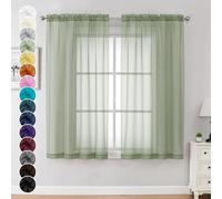 Chyhomenyc Sage Green Sheer Curtains 54 Inch Long 2 Panels, Short Rod Pocket Voile Drapes for Dinning Small Windows Bathroom Living Room Bedroom, Each 42Wx54L Inches