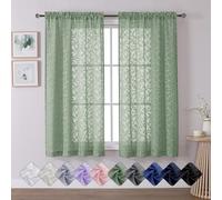 Chyhomenyc Sage Green Sheer Curtains 63 Inch Length 2 Panels Set, Soft Light Filtering Leaf Tufted Jacquard Rod Pocket Farmhouse Curtains for Living Room Bedroom, 42Wx63L Inches, 2 Panels
