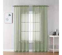 Chyhomenyc - Sage Green Sheer Curtains 90 Inch 2 Panels Light Filtering Soft Airy Plain Elegant Window Treatment Drapes for Bedroom Living Room