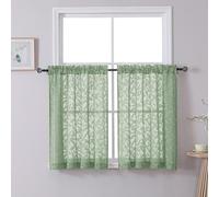 Chyhomenyc Sage Green Sheer Kitchen Curtains 36 Inch Length, Light Filtering Leaf Tufted Textured Cafe Curtains Small Short Bathroom Window Drapes, 42" Wx36 L, 2 Pieces